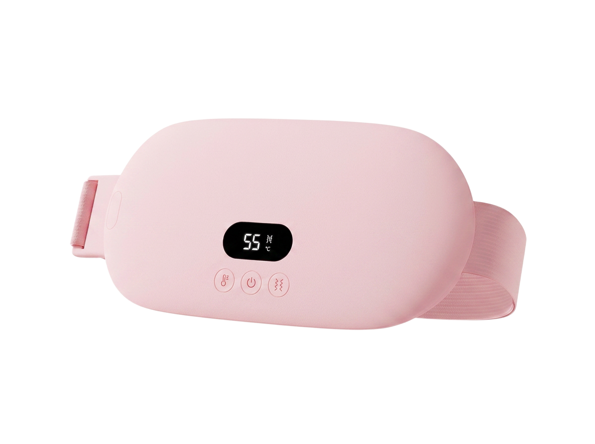 Embrace heated wellness belt in blush, standing behind the cream finish